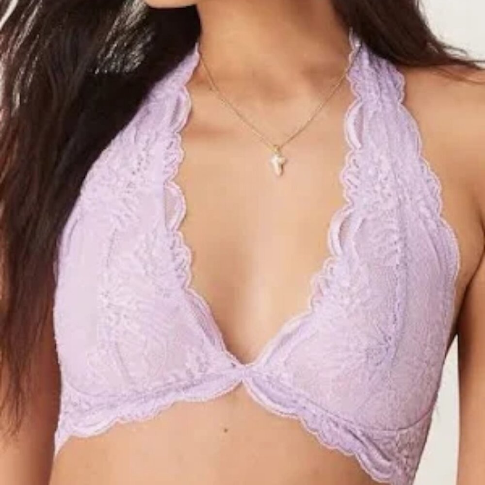 Free People Last Dance Lace Bralette L Purple Halter